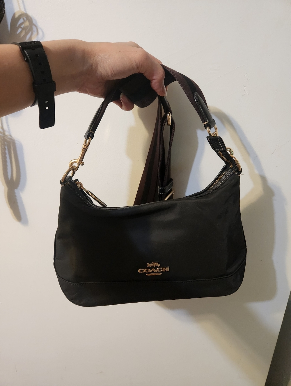 Coach Black Nylon Shoulder Bag with Gold-Tone Hardware